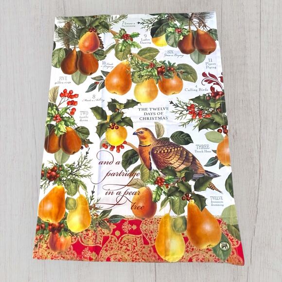 In a Pear Tree Kitchen Tea Towel Set of 2 Michel Designs 12 Days of Christmas - Picture 2 of 13